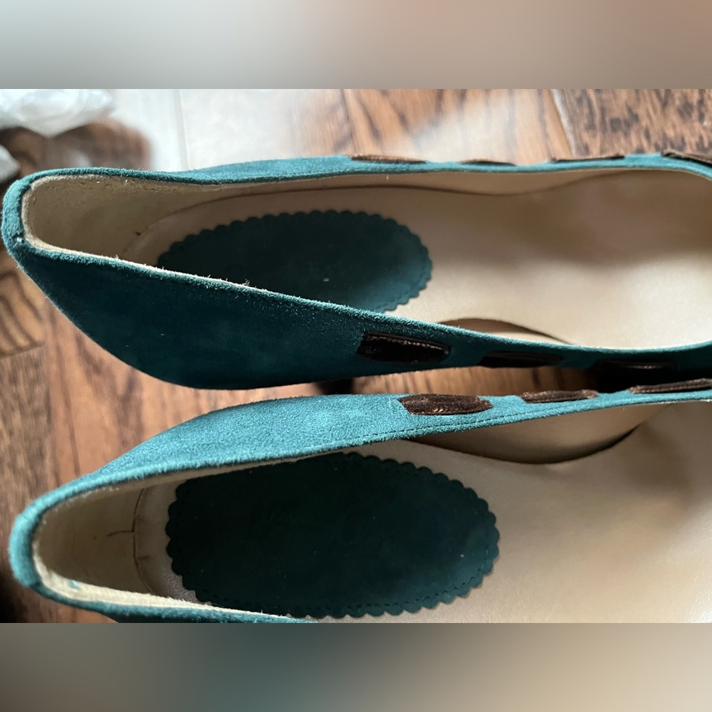 NWOT BODEN teal and brown suede heels, EU size 41/US size 9.5 - Picture 4 of 7